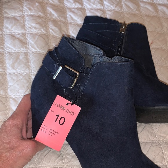 Sam & Libby (now Sam Edelman) Navy Blue Ankle Booties with Buckle - Picture 7 of 7